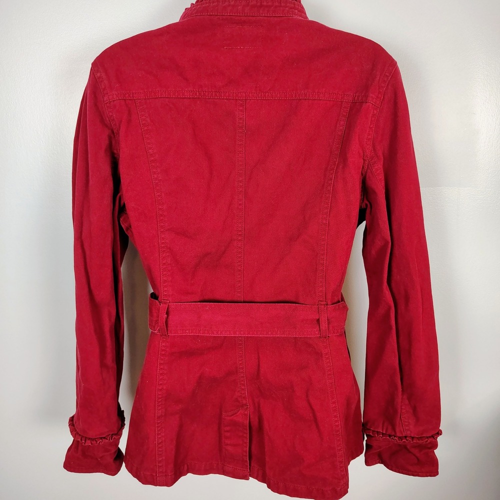 Converse One Star Red Cotton Utility Field Jacket Ruffle Neck Belted Womens L - Picture 7 of 10